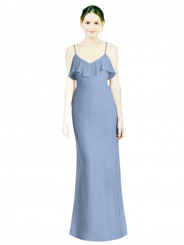 Soft Chiffon Open Back Long Spaghetti Straps A-Line Bridesmaid Dresses Plymouth