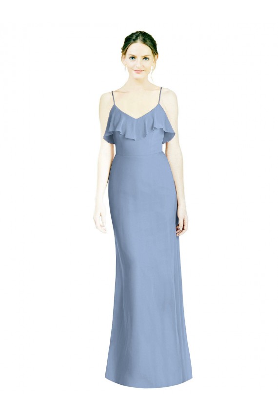 Soft Chiffon Open Back Long Spaghetti Straps A-Line Bridesmaid Dresses Plymouth