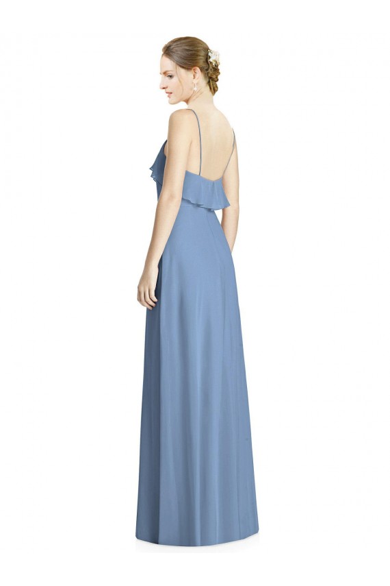 Soft Chiffon Open Back Long Spaghetti Straps A-Line Bridesmaid Dresses Plymouth