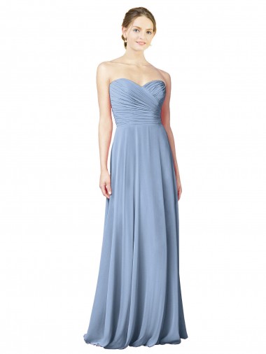 Chiffon Low Back Long Sweetheart Dusty Blue A-Line Wedding Party Dress Plymouth