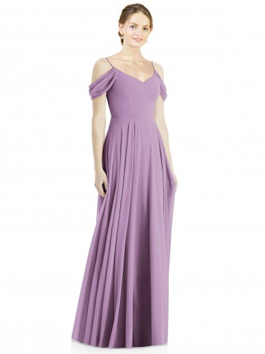 Soft Chiffon Open Back Long Off the Shoulder A-Line Semi Formal Evening Dress / Bridesmaid Dress Plymouth