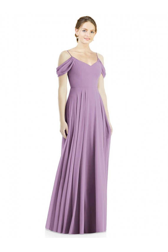 Soft Chiffon Open Back Long Off the Shoulder A-Line Semi Formal Evening Dress / Bridesmaid Dress Plymouth