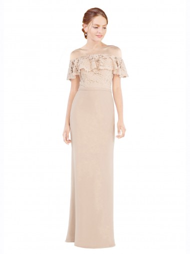 Soft Chiffon & Lace Long Off the Shoulder Champagne A-Line Prom Dress / Bridesmaid Dress Plymouth