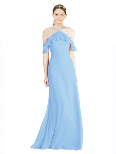 Soft Chiffon Low Back Long Halter Neck A-Line Formal Dress / Bridesmaid Dress Plymouth