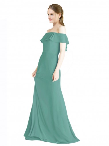 Soft Chiffon Long Off the Shoulder Icelandic Silver A-Line Bridal Party Dress Plymouth