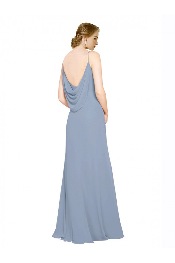 Chiffon Long Spaghetti Straps Dusty Blue A-Line Bridesmaid Dress / Evening Dress Plymouth