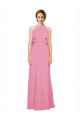 Soft Chiffon Low Back Long Halter Neck Skin Pink A-Line Bridesmaid Dress Plymouth