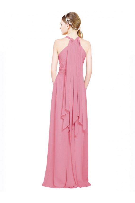 Chiffon Long Halter Neck Skin Pink A-Line Bridesmaid Dress / Evening Dress Plymouth