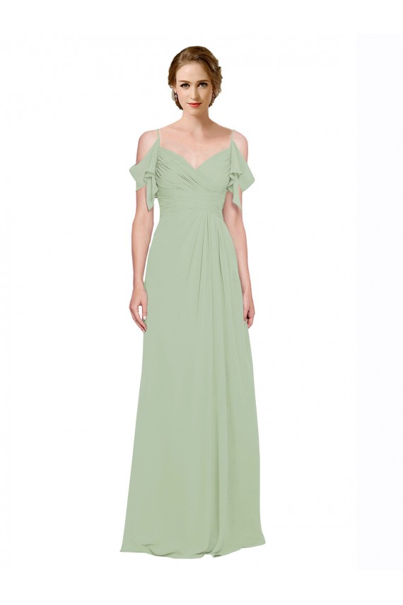 Lxue Chiffon Low Back Long Off the Shoulder Smoke Green A-Line Bridesmaid Dress Plymouth