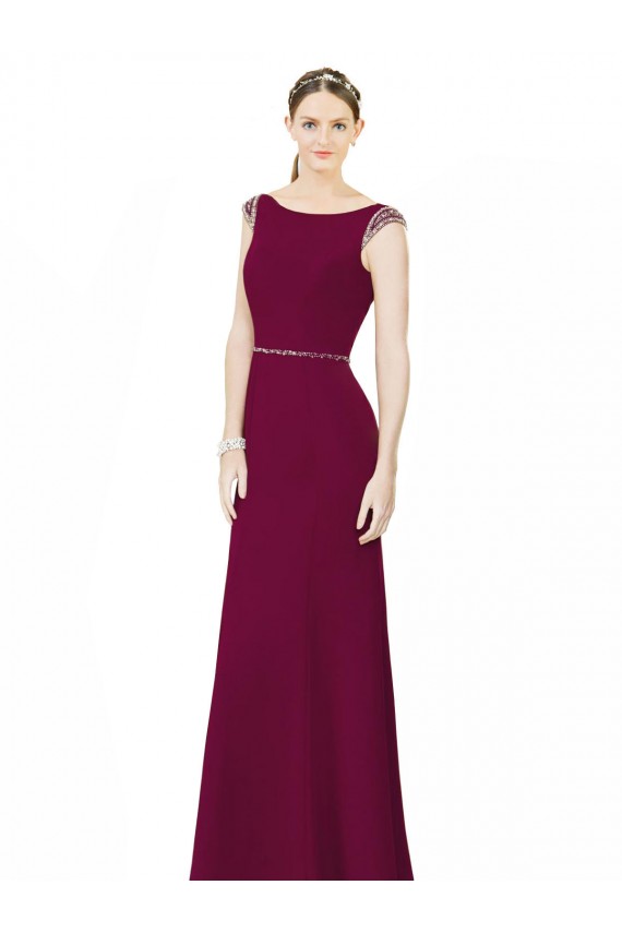Soft Chiffon Low Back Long Boat Neck Burgundy A-Line Bridesmaid Dress Plymouth