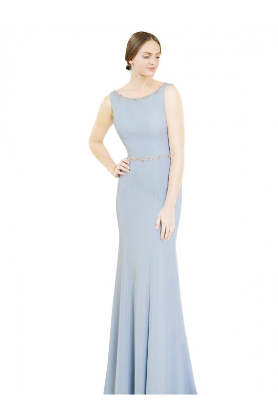Soft Chiffon Low Back Long Boat Neck Light Sky Blue A-Line Bridesmaid Dress Plymouth