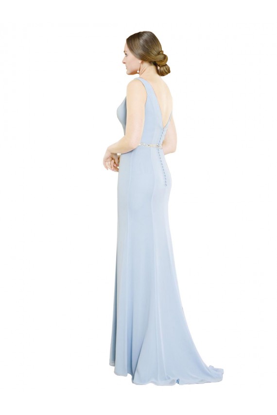 Soft Chiffon Low Back Long Boat Neck Light Sky Blue A-Line Bridesmaid Dress Plymouth
