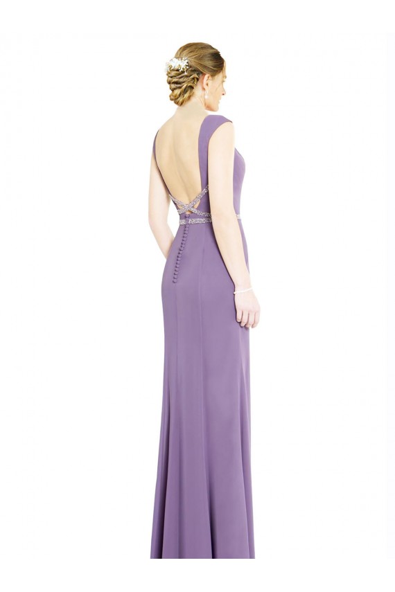 Soft Chiffon Low Back Long Boat Neck A-Line Formal Dress / Bridesmaid Dress Plymouth