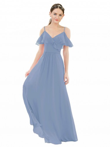 Lxue Chiffon Long V-Neck Dusty Blue A-Line Bridesmaid Dress Plymouth