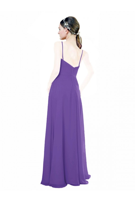 Soft Chiffon Long Spaghetti Straps Purple A-Line Bridesmaid Dress Plymouth