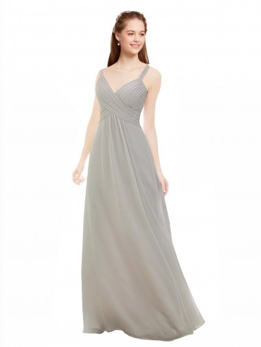Soft Chiffon Criss Cross Back Long Spaghetti Straps Silver A-Line Bridesmaid Dress Plymouth