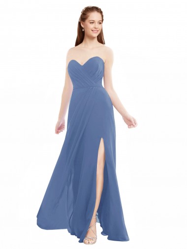 Soft Chiffon Long Sweetheart Windsor Blue A-Line Bridesmaid Dresses Plymouth