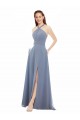 Soft Chiffon Long Halter Neck A-Line Evening Dress / Bridal Party Dress Plymouth
