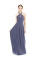 Soft Chiffon Low Back Long Halter Neck Silver Stone A-Line Bridesmaid Dress Plymouth