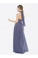 Soft Chiffon Low Back Long Halter Neck Silver Stone A-Line Bridesmaid Dress Plymouth