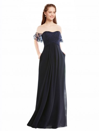 Soft Chiffon & Lace Long Off the Shoulder A-Line Formal Dress / Bridesmaid Dress Plymouth