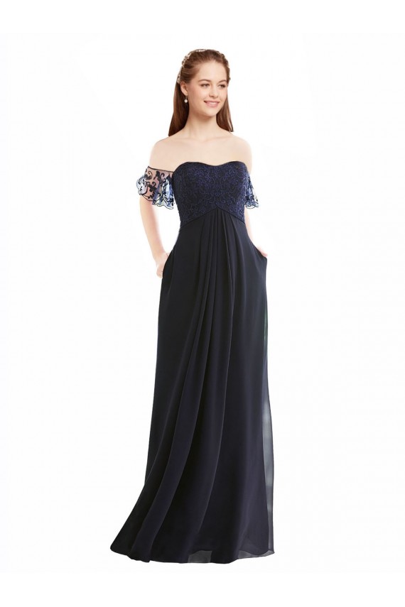Soft Chiffon & Lace Long Off the Shoulder A-Line Formal Dress / Bridesmaid Dress Plymouth