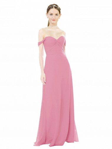 Soft Chiffon Long Off the Shoulder Skin Pink A-Line Formal Dress / Bridesmaid Dress Plymouth
