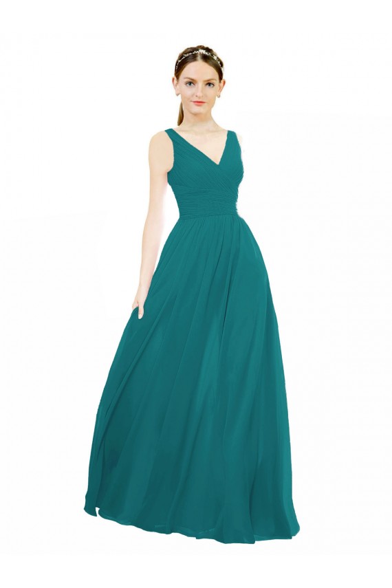 Chiffon Long V-Neck Hunter A-Line Bridesmaid Gowns Plymouth