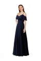 Soft Chiffon Long Off the Shoulder Dark Navy A-Line Bridesmaid Dress Plymouth