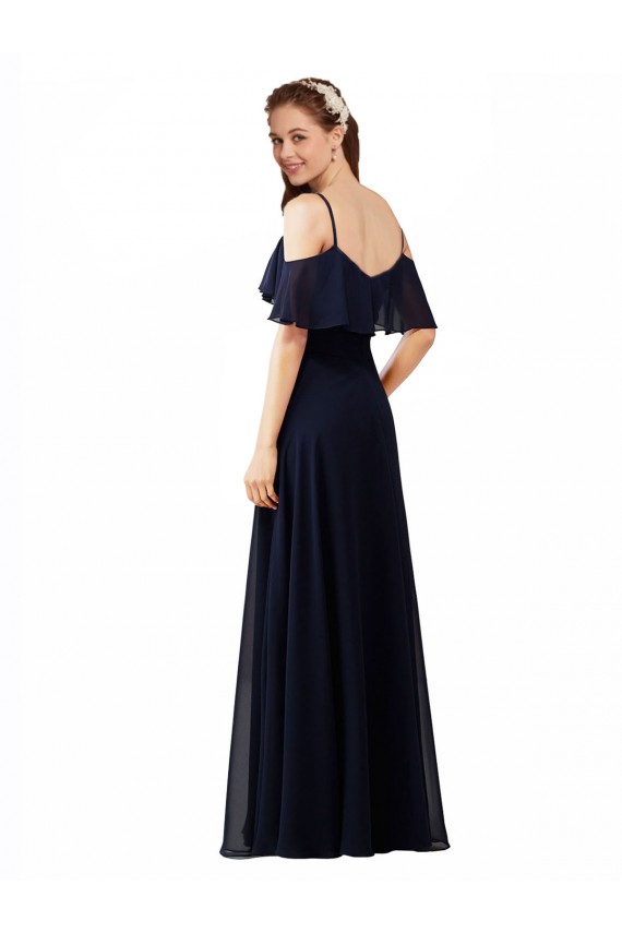 Soft Chiffon Long Off the Shoulder Dark Navy A-Line Bridesmaid Dress Plymouth