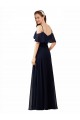 Soft Chiffon Long Off the Shoulder Dark Navy A-Line Bridesmaid Dress Plymouth