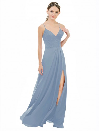 Soft Chiffon & Lace Open Back Long Spaghetti Straps A-Line Bridesmaid Dress Plymouth