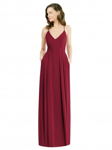 Soft Chiffon Open Back Long Spaghetti Straps A-Line Semi Formal Evening Dress / Bridesmaid Dress Plymouth