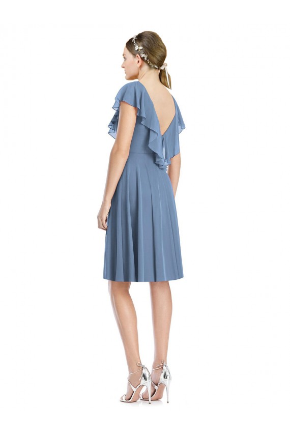 Soft Chiffon V-Back Cocktail Length V-Neck A-Line Bridesmaid Dress Plymouth