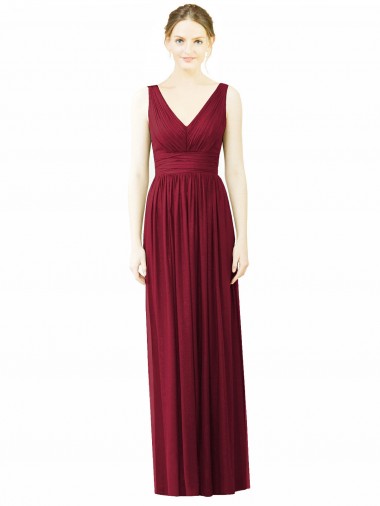 Soft Chiffon V-Back Long V-Neck Burgundy A-Line Bridesmaid Dress / Formal Dress Plymouth