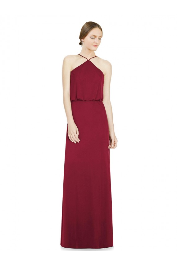 Soft Chiffon Open Back Long Halter Neck Burgundy A-Line Bridesmaid Dress Plymouth