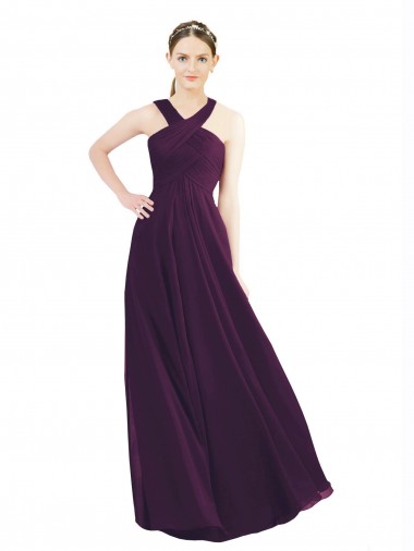Soft Chiffon Long Halter Neck Grape A-Line Bridesmaid Dress Plymouth