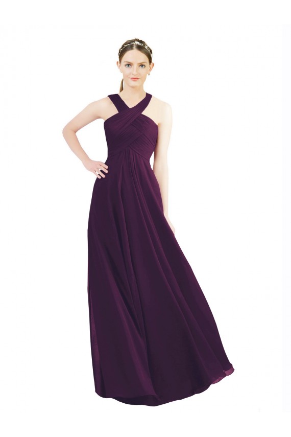 Soft Chiffon Long Halter Neck Grape A-Line Bridesmaid Dress Plymouth