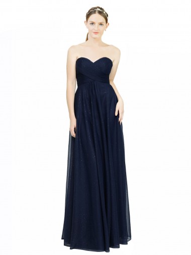 Chiffon Low Back Long Sweetheart Dark Navy A-Line Bridesmaid Dress / Evening Dress Plymouth