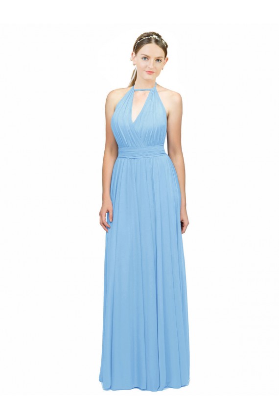 Soft Chiffon Open Back Long Halter Neck Periwinkle A-Line Bridesmaid Dress Plymouth