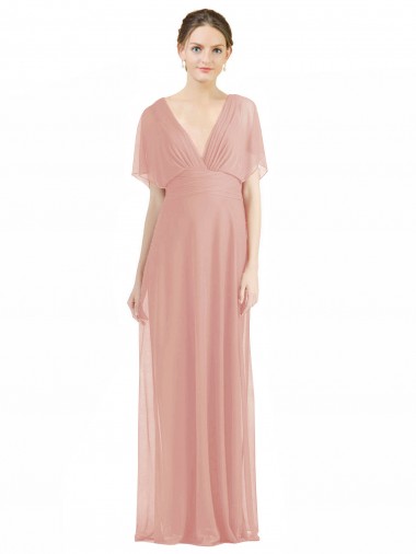 Soft Chiffon V-Back Long V-Neck Bliss Pink A-Line Bridesmaid Dress / Formal Dress Plymouth