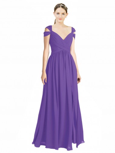 Soft Chiffon Open Back Long Off the Shoulder Purple A-Line Bridesmaid Dress Plymouth