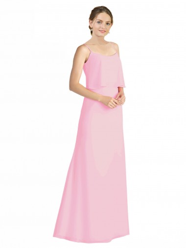 Soft Chiffon Open Back Long Spaghetti Straps Barely Pink A-Line Bridesmaid Dress Plymouth