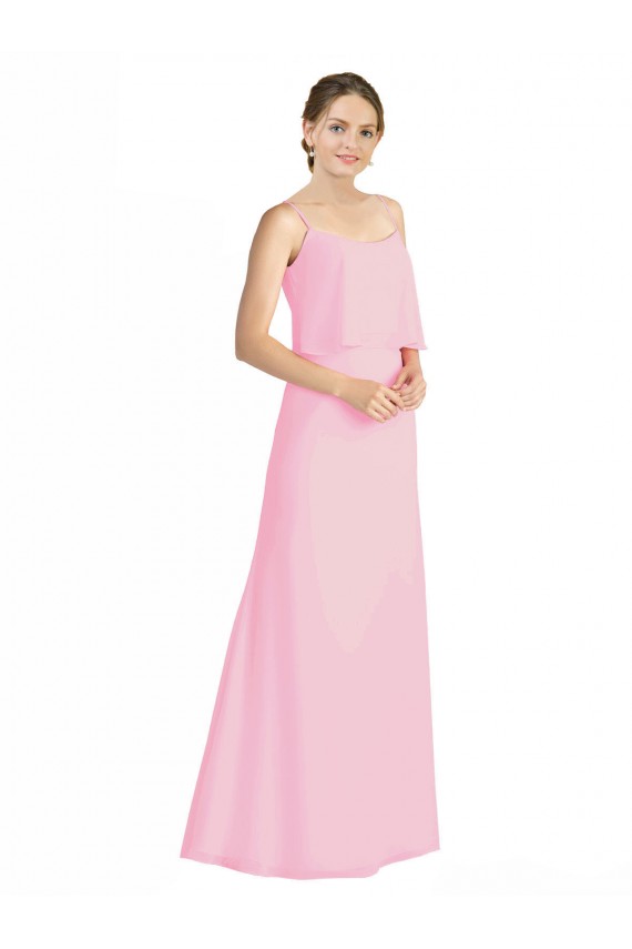 Soft Chiffon Open Back Long Spaghetti Straps Barely Pink A-Line Bridesmaid Dress Plymouth