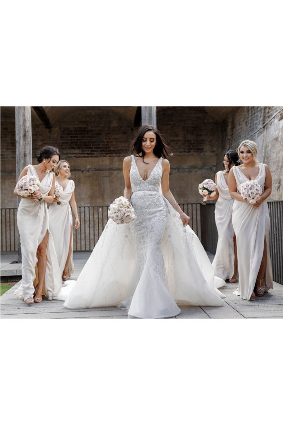 Soft Chiffon Low Back Long V-Neck A-Line Bridesmaid Dress Plymouth