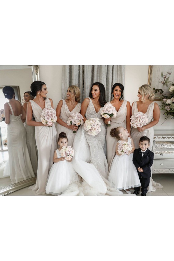 Soft Chiffon Low Back Long V-Neck A-Line Bridesmaid Dress Plymouth