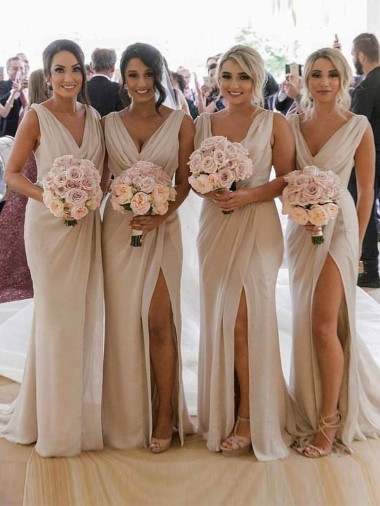 Soft Chiffon Low Back Long V-Neck A-Line Bridesmaid Dress Plymouth