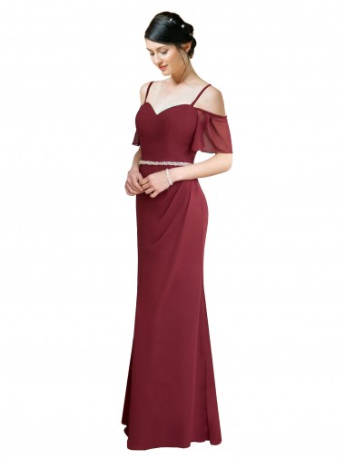 Soft Chiffon Low Back Long Spaghetti Straps Burgundy A-Line Bridesmaid Dress Plymouth