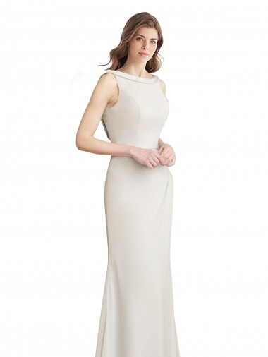 Soft Chiffon & Satin V-Back Long Boat Neck Mermaid Bridesmaid Dress Plymouth