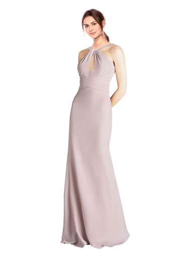 Soft Chiffon Open Back Long Halter Neck Sheath Bridesmaid Dress Plymouth